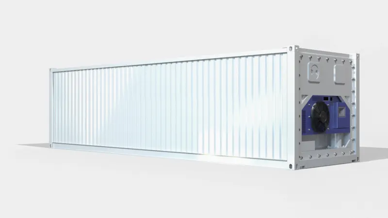 40 Fuß Kühlcontainer in Weiß, Perspektivansicht